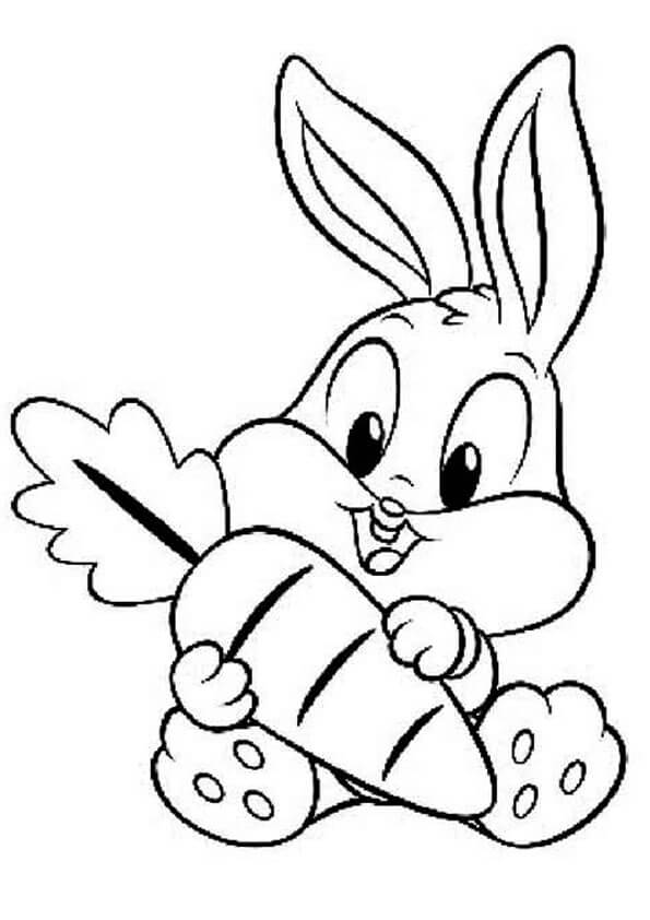 dibujos de bebê bugs bunny con zanahoria grande para colorear