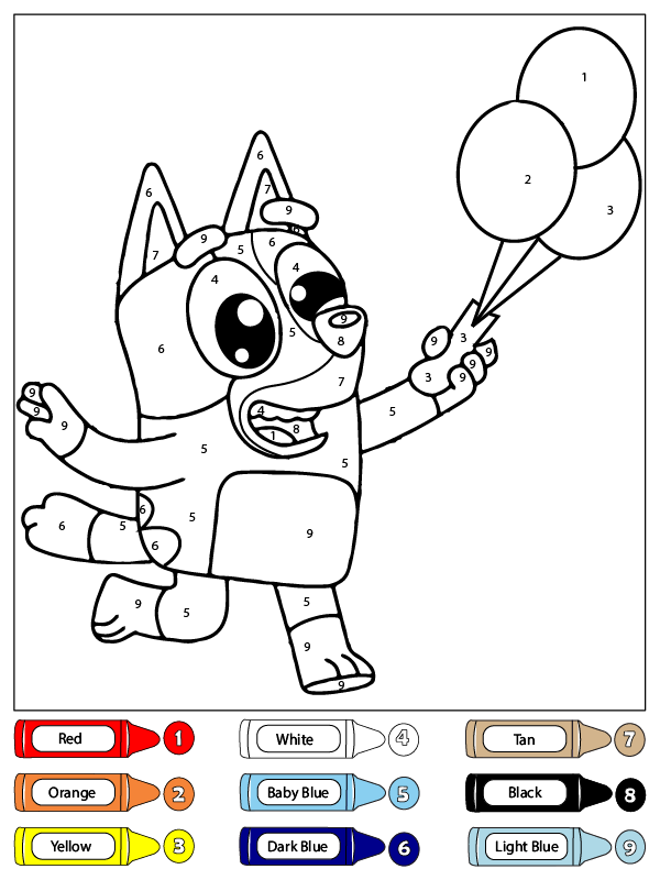 dibujos de bluey con globos para imprimir y colorear