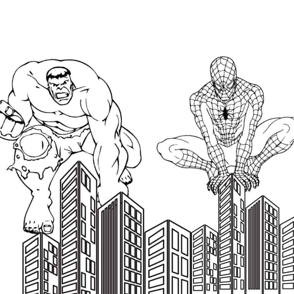 desenho para colorir hulk e homem aranha