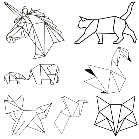 desenho de animais de origami para colorir