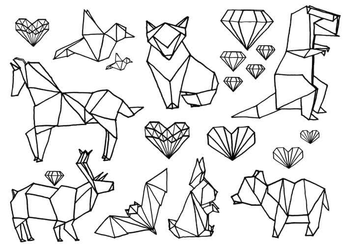 desenho de animais origami para colorir