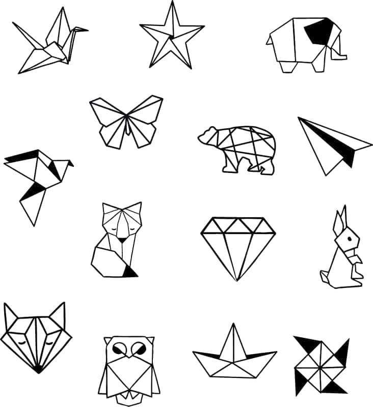 desenho de origami imprimível para colorir