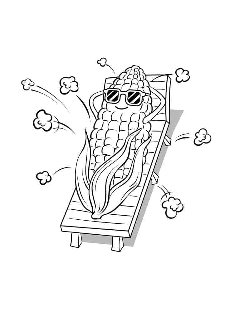 desenho de milho animado pegando sol para colorir