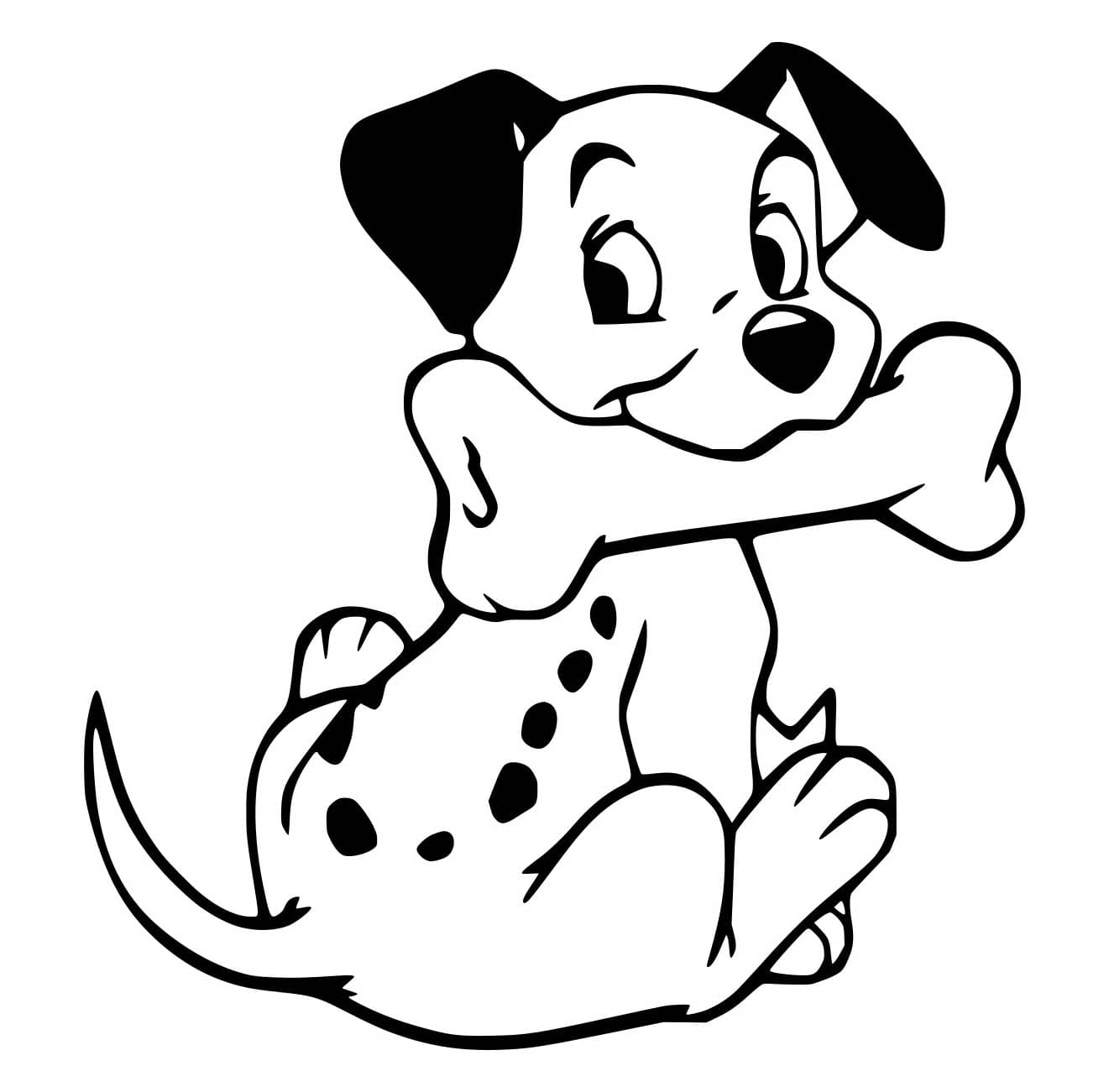 Desenho de Dálmata Comendo um Osso para Colorir