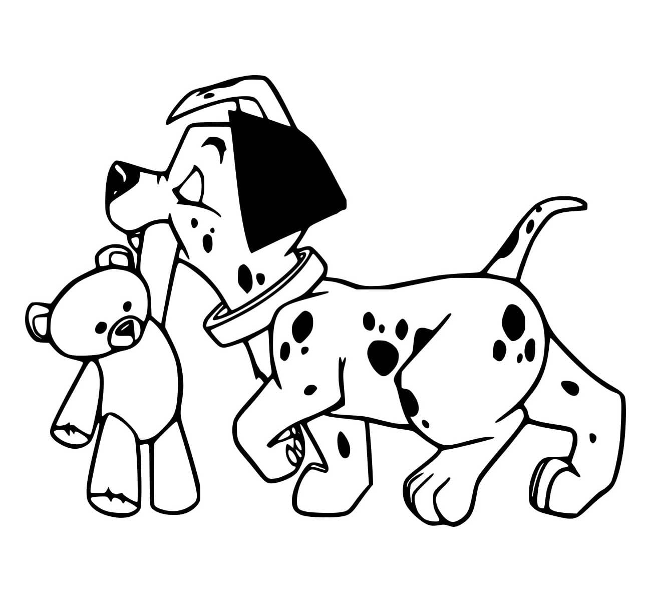 Desenho de Dálmata Segurá um Ursinho de Pelu Cia para Colorir