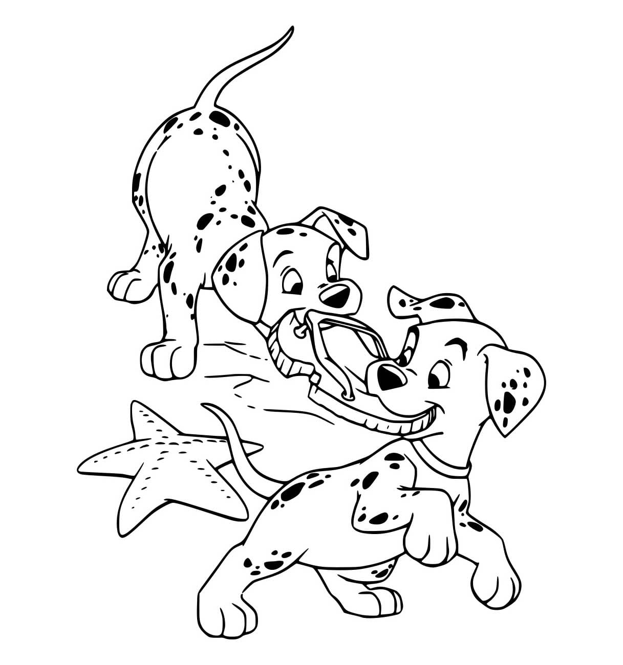 Desenho de Dálmatas e uma Estrelá do Mar para Colorir