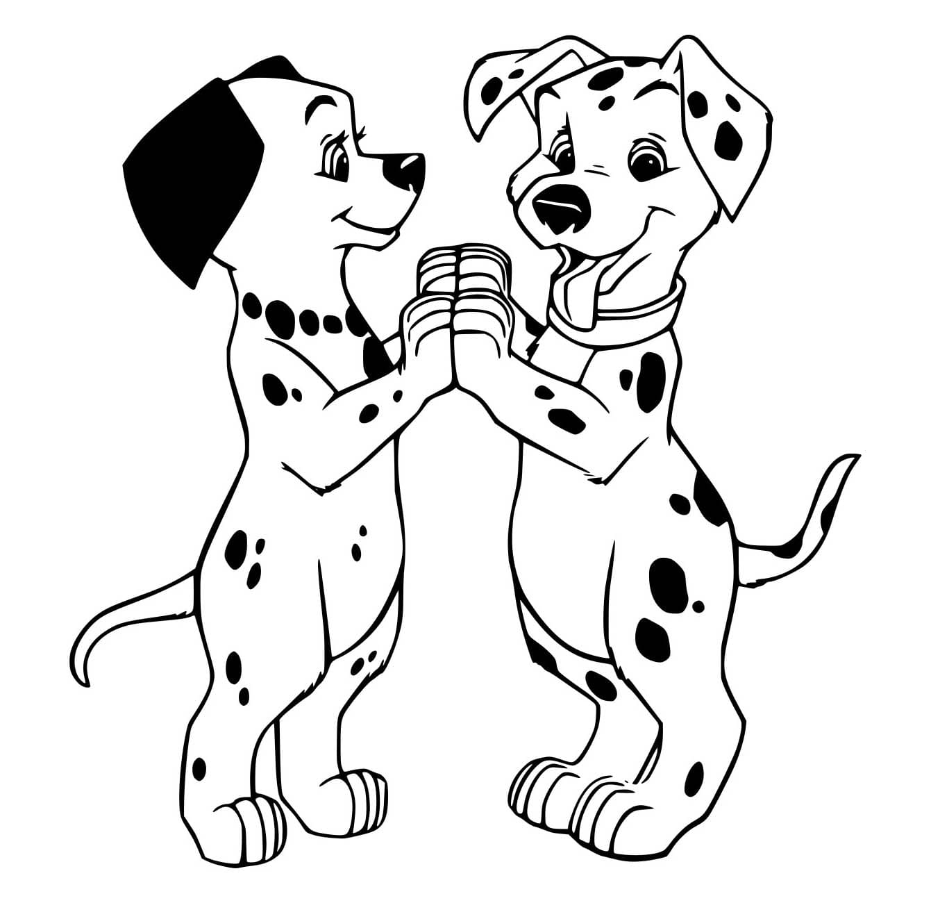 Desenho de Dois Dálmatas em Pé para Colorir