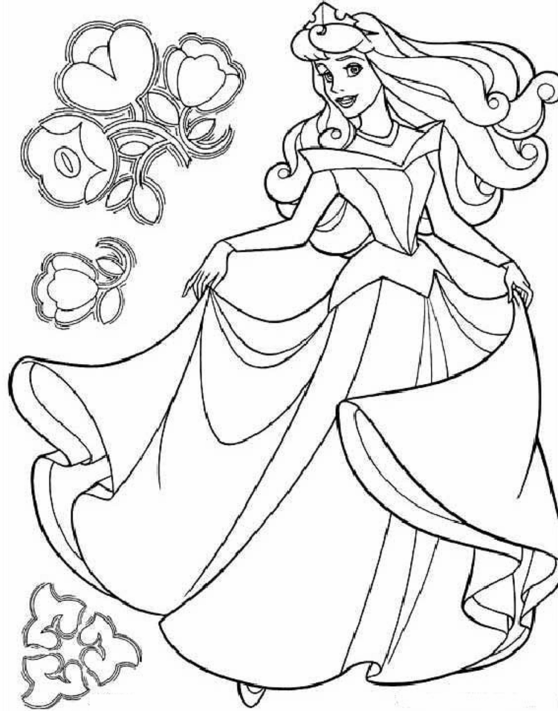 Desenho Princesa Aurora em Linda Roupa para Colorir Gratuitamente