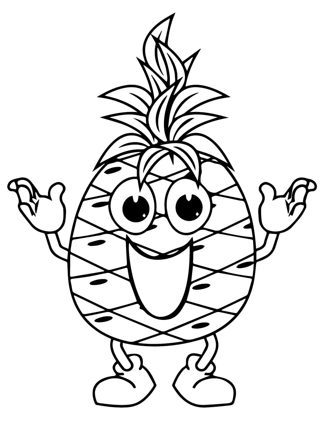 Desenho de Abacaxi Fofo para Colorir