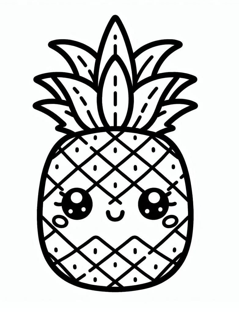 Desenho de Abacaxi Kawaii para Colorir