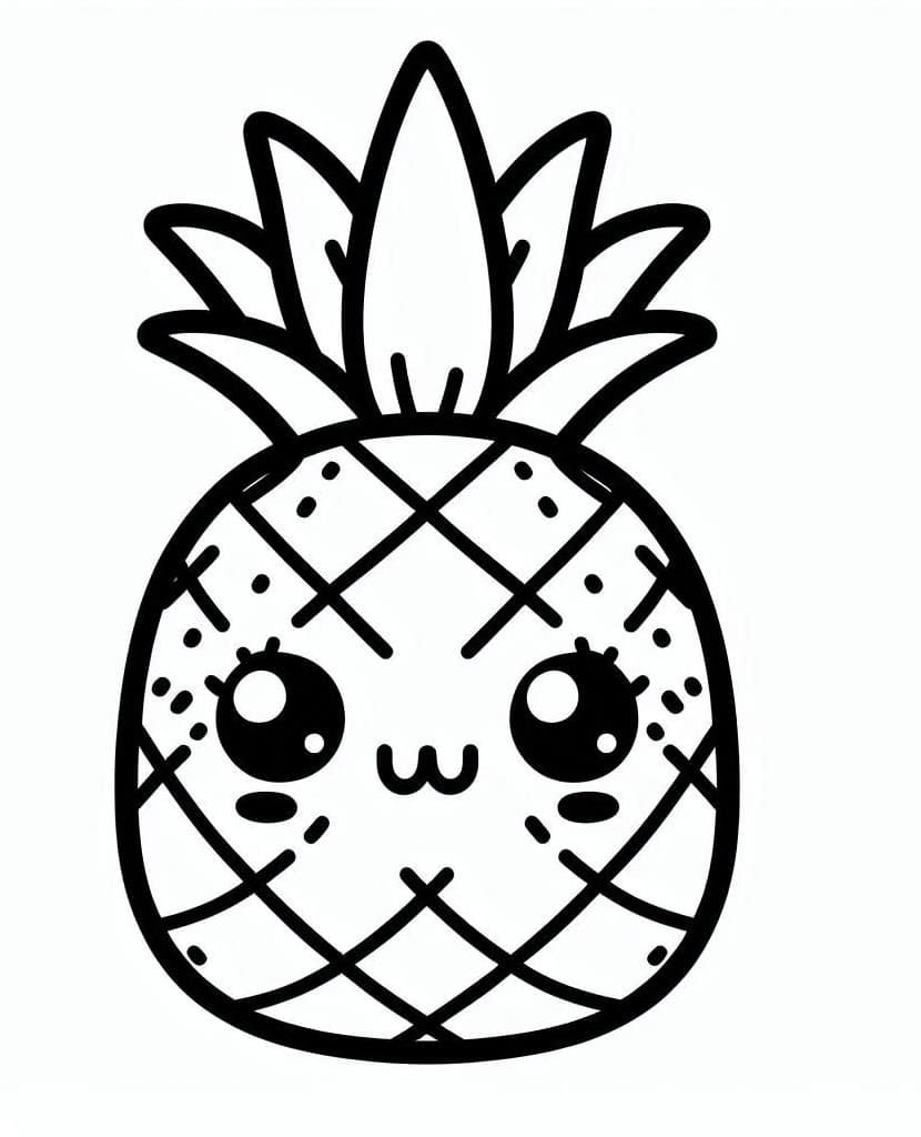 Desenho de Kawaii Abacaxi para Colorir