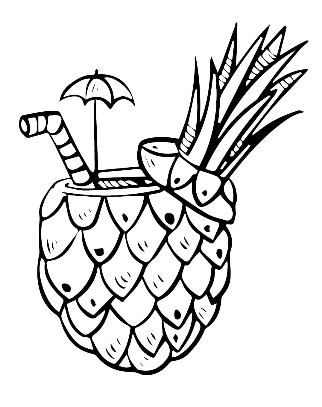 Desenho de Suco de Abacaxi com Canudo para Colorir