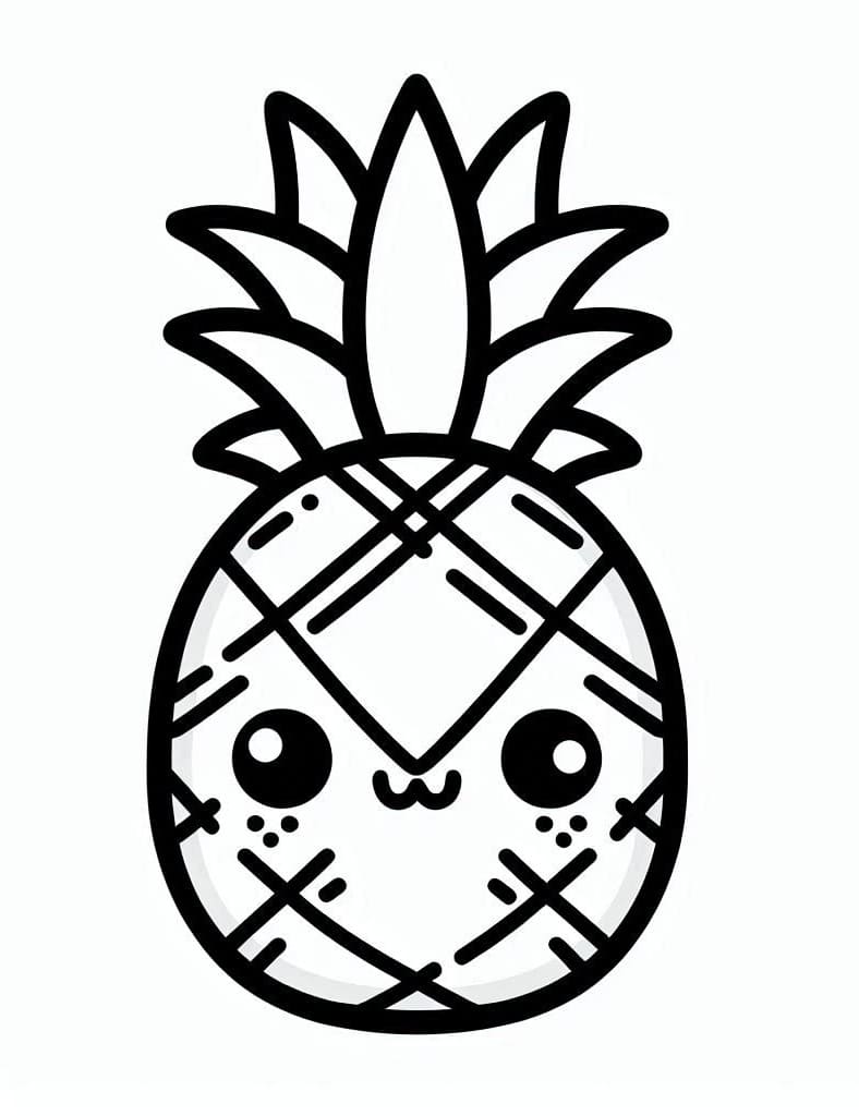 Desenho de um Abacaxi Kawaii para Colorir
