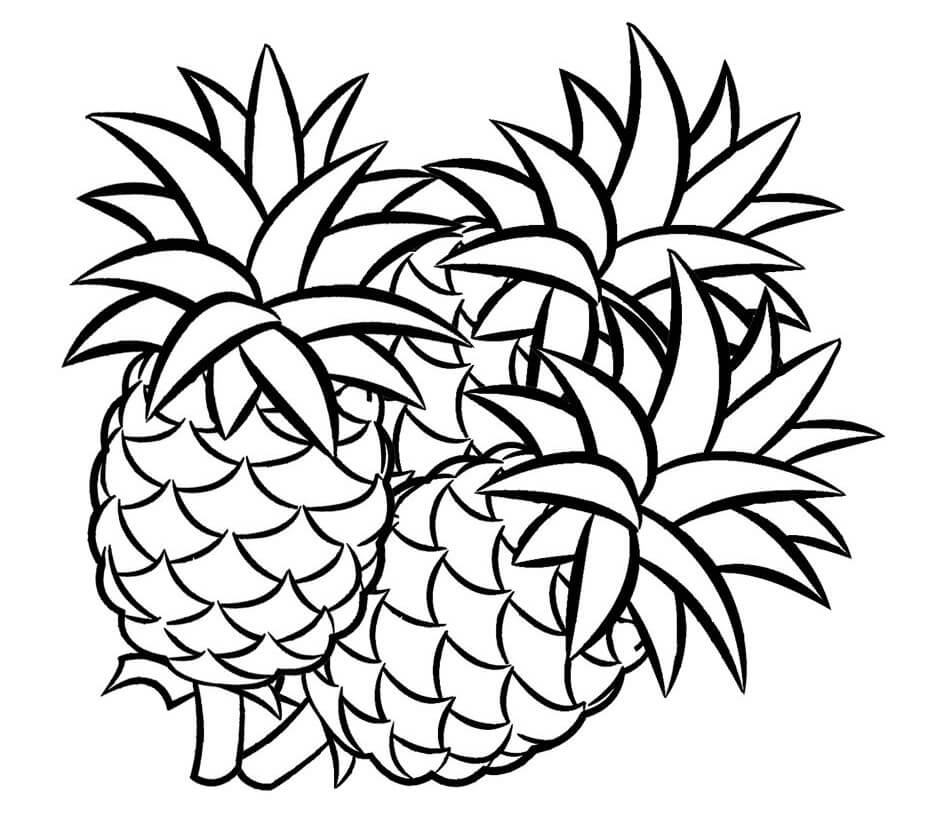 Desenho com Três Frutas Abacaxi em Pdf Imprimivel