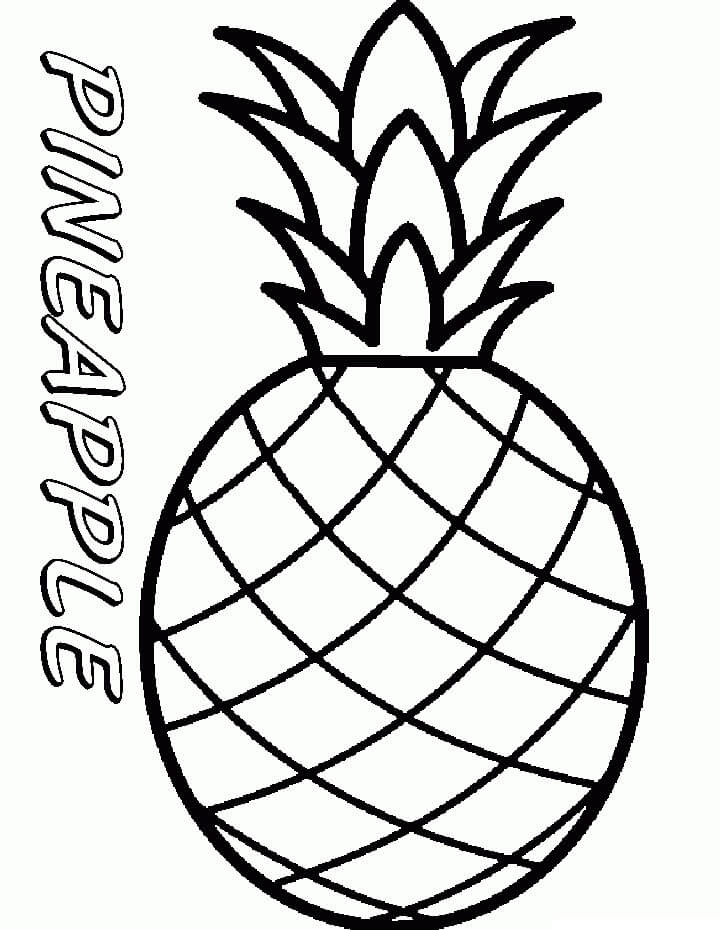Desenho Fruta Abacaxi com Nome em Inglês para Colorir