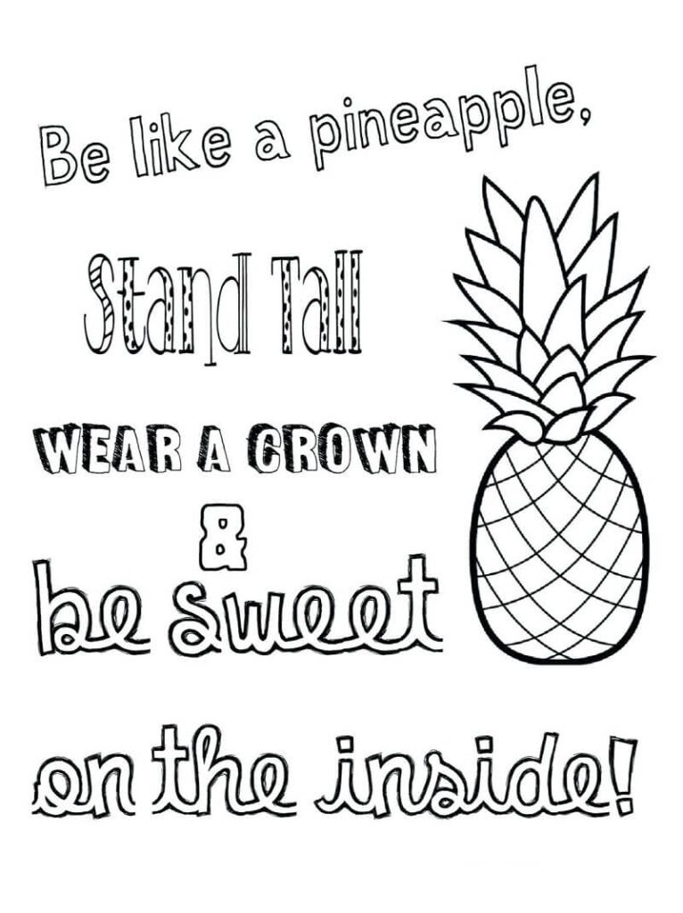 Desenho Fruta Abacaxi com Texto em Inglês para Colorir