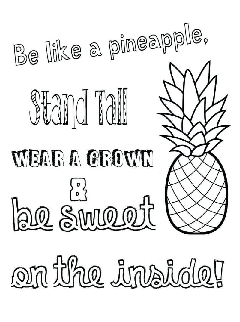 Desenho Fruta Abacaxi com Texto em Inglês para Colorir