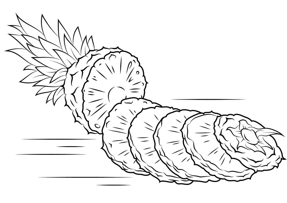 Desenho Fruta Abacaxi em Muitas Fatias para Pintar