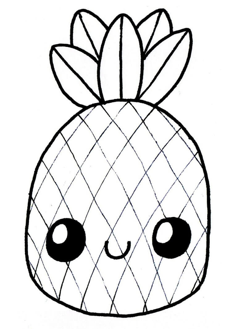 Desenho Kawaii de Abacaxi Muito Fofo para Colorir