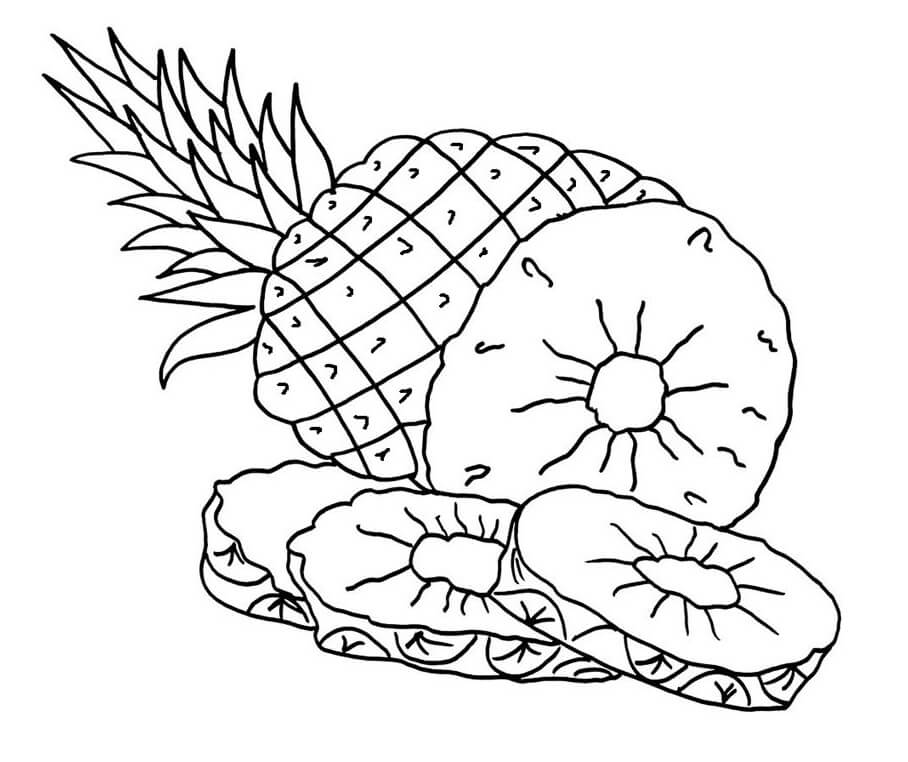 Desenho Pronto de Fruta Abacaxi em Rodelas Cortadas para Colorir