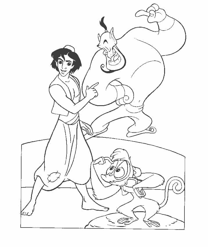 Desenhos de Aladdin Gênio e Abu para Colorir