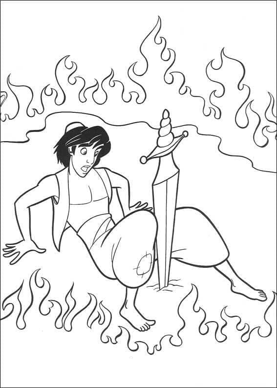 Desenhos de Aladdin com Espada para Colorir