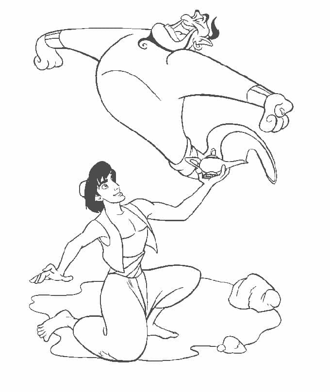 Desenhos de Aladdin com Gênio para Colorir