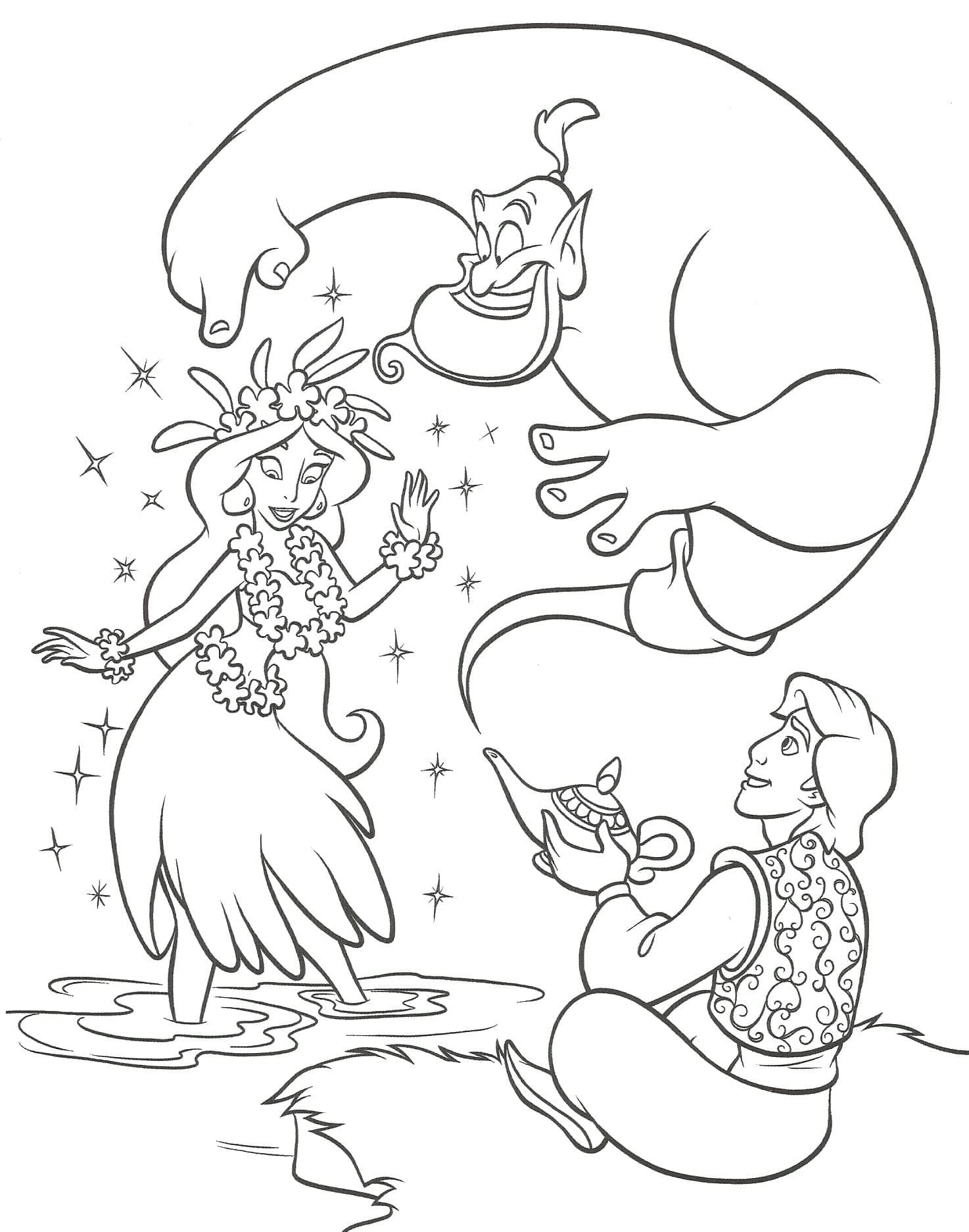 Desenhos de Personagens de Aladdin para Colorir