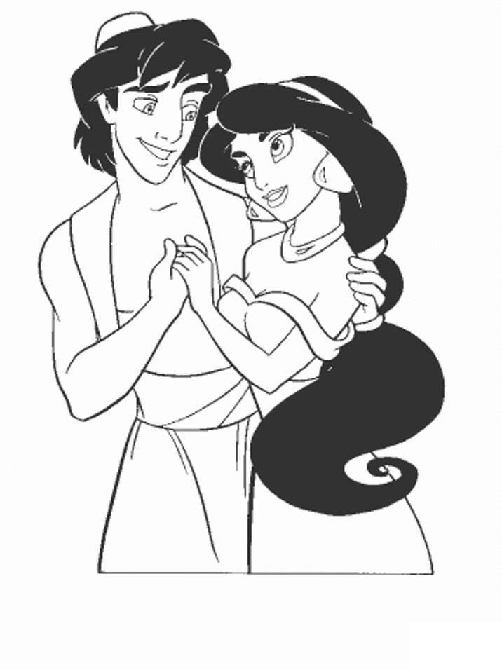 Desenho Aladdin e Jasmine para Pintar