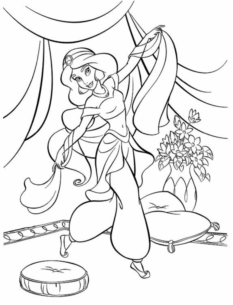 Desenho da Jasmine Dançando em Festa para Colorir Grátis