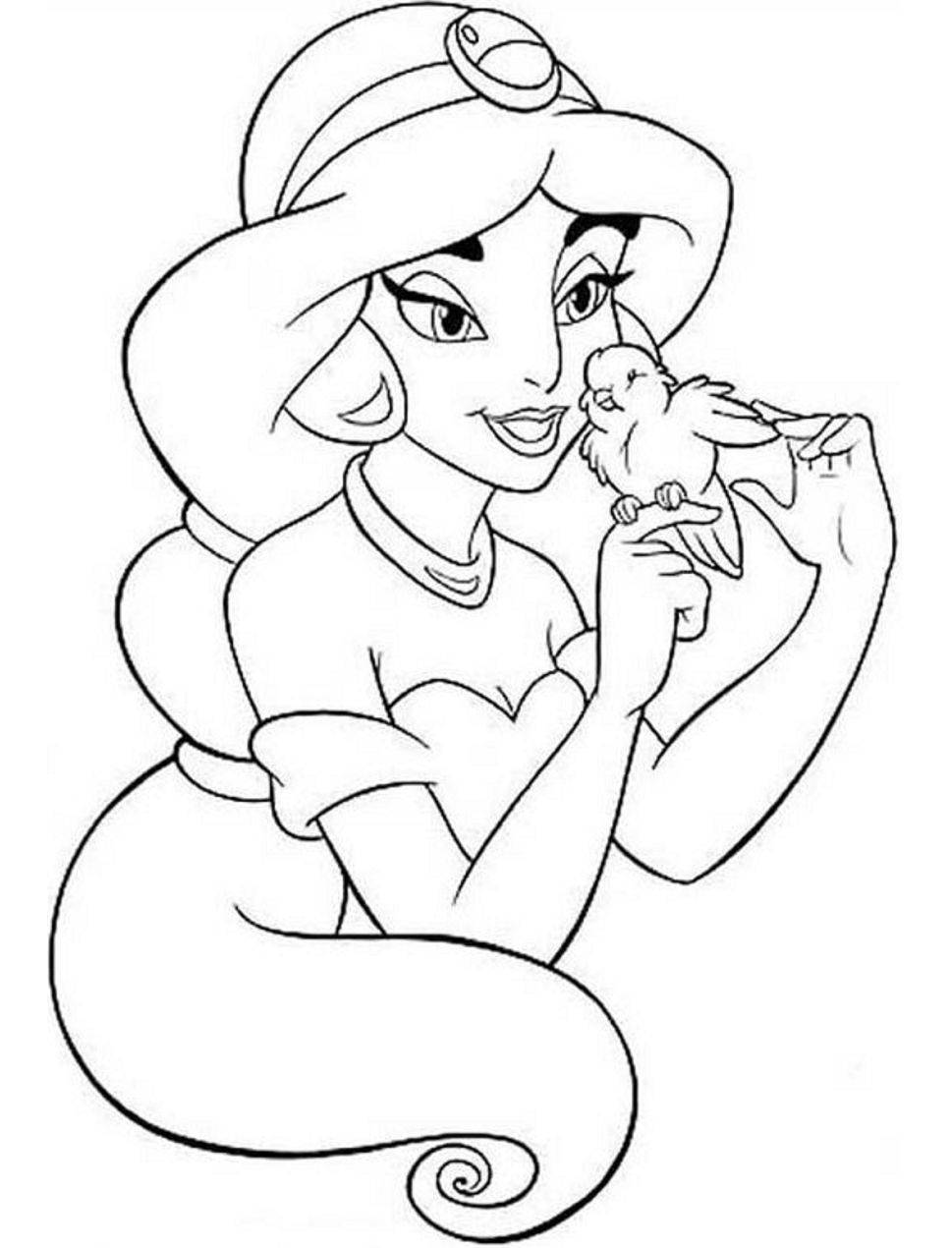 Desenho da Princesa Jasmine e Pássaro para Colorir A4