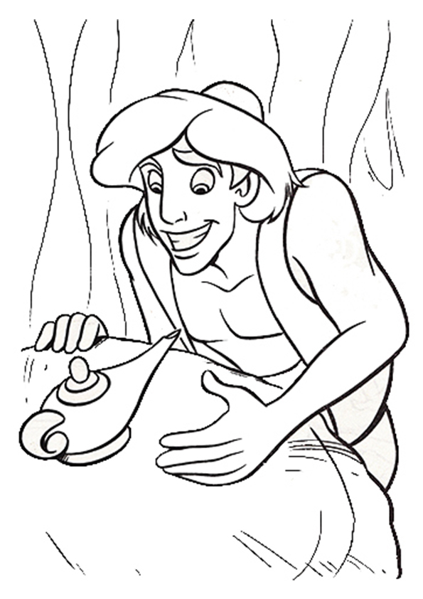 Desenho de Aladdin com Lâmpada Mágica para Colorir Grátis