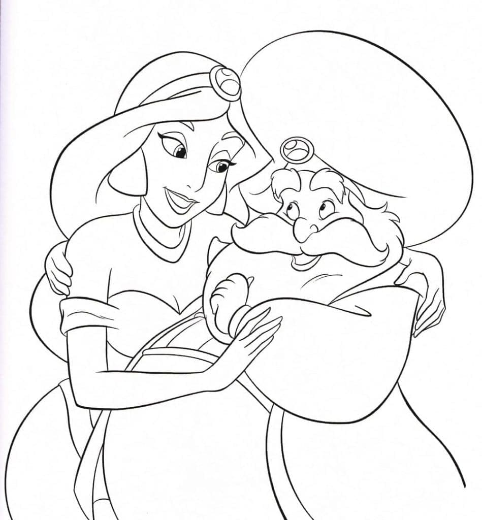 Desenho de Jasmine e Rei Sultão para Colorir