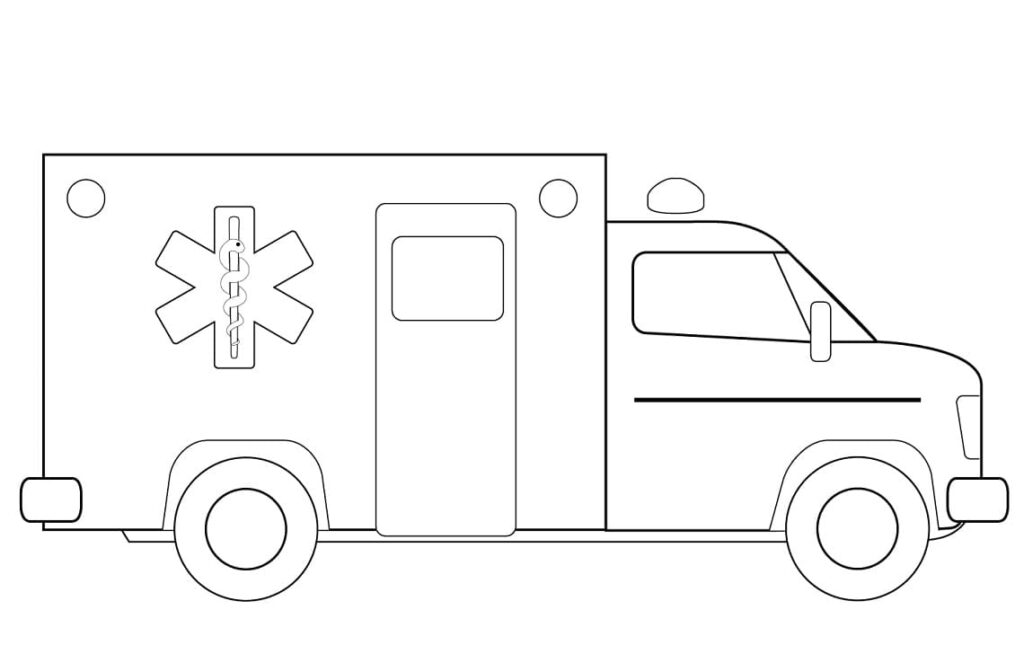 Desenho de Ambulância Educativo para Colorir com Lápis de Cor