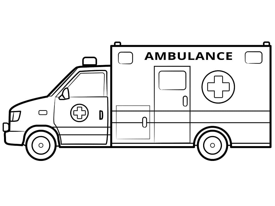 Desenho de Ambulância Estacionada para Colorir com Giz de Cera