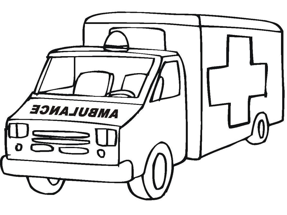 Desenho de Ambulância Infantil para Colorir e Baixar