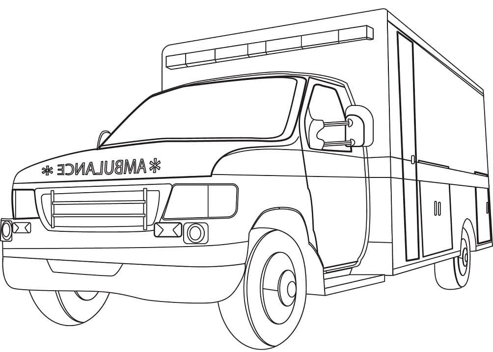 Desenho de Ambulância na Estrada para Colorir e Download