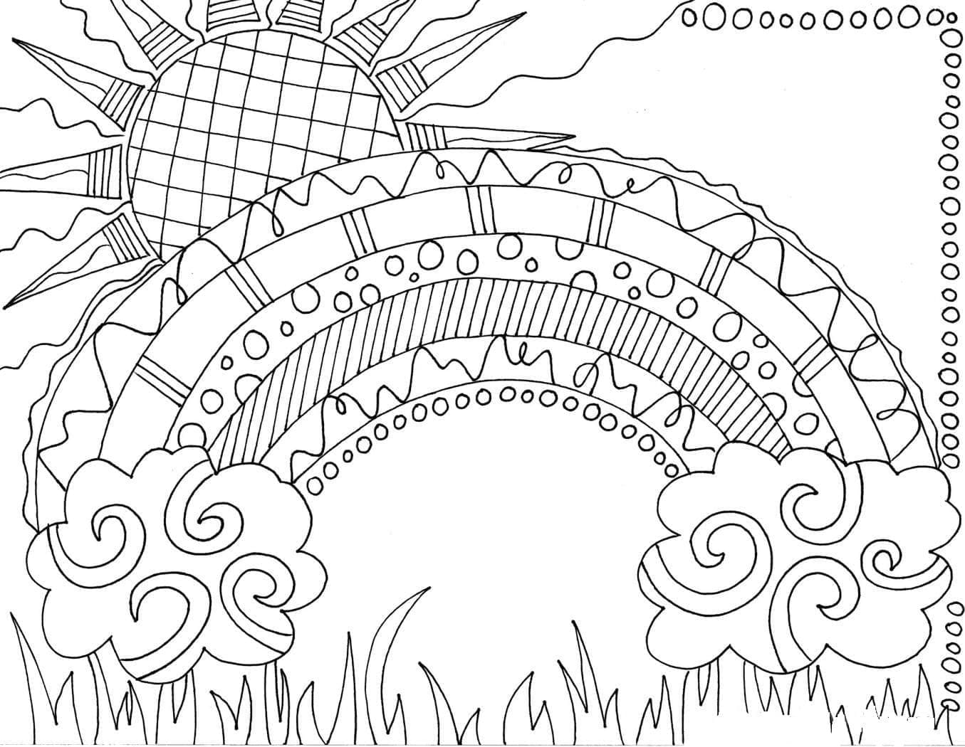 Desenho de Arco Íris com Muitos Detalhes para Colorir em Pdf