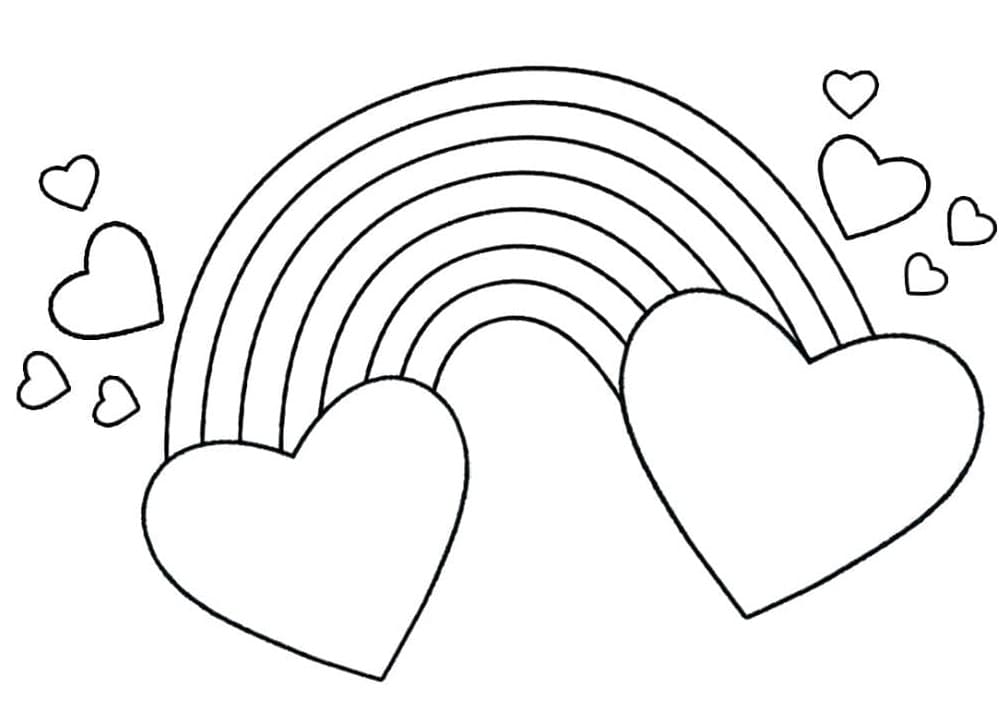 Desenho de Arco Íris e Corações para Colorir