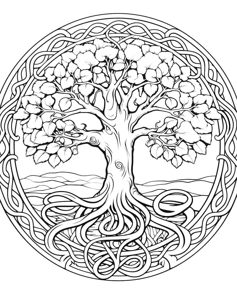 Desenho de Árvore da Vida Grátis para Crianças para Colorir