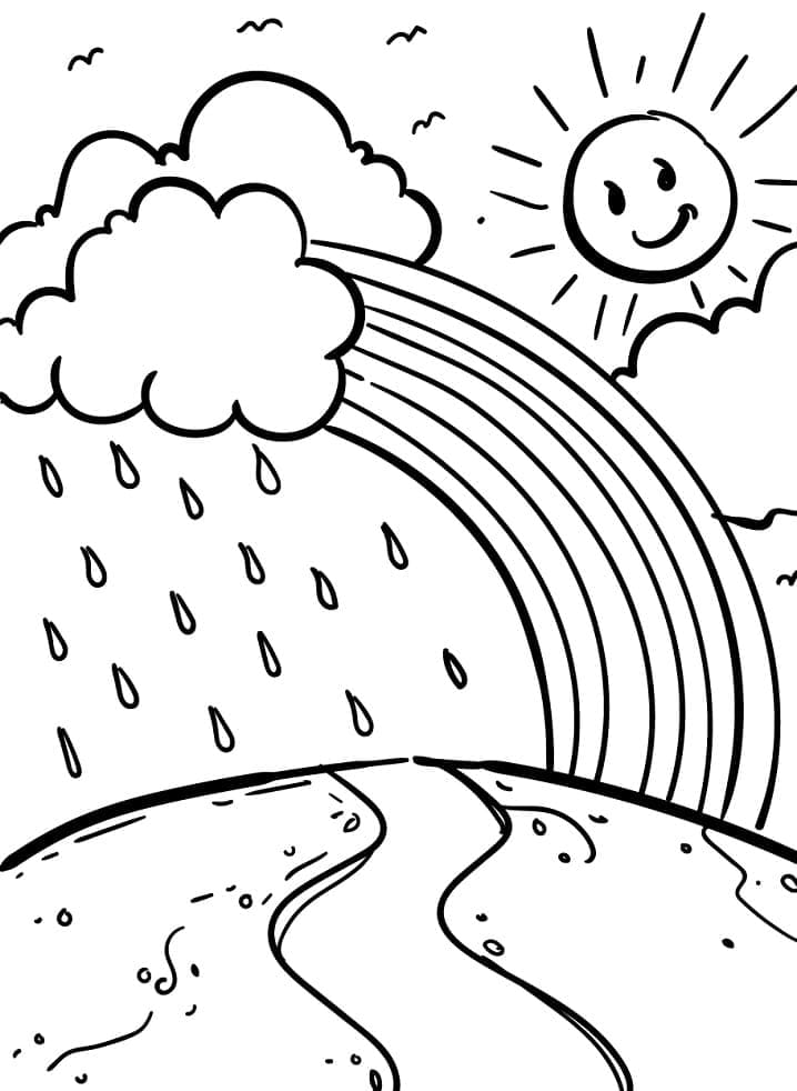 Desenho de Pintura de Arco Íris para Colorir