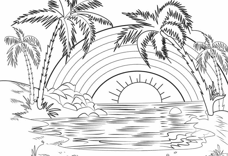 Desenho de um Lindo Arco Íris para Colorir