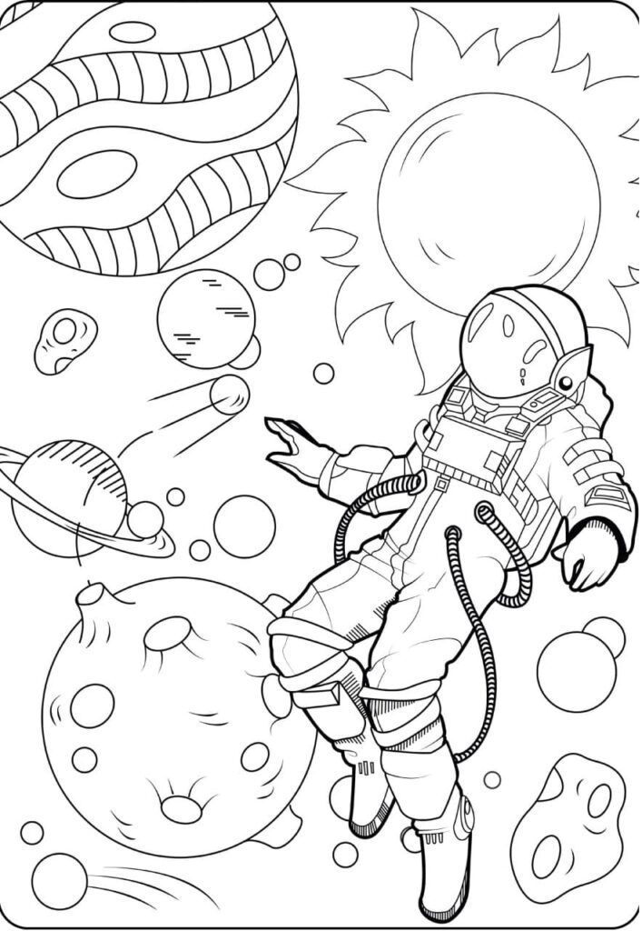 Desenho Astronauta no Espaço para Colorir