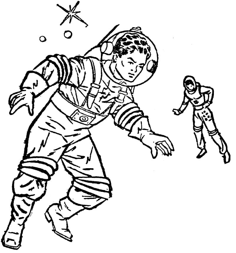 Desenho Dois Astronautas para Colorir