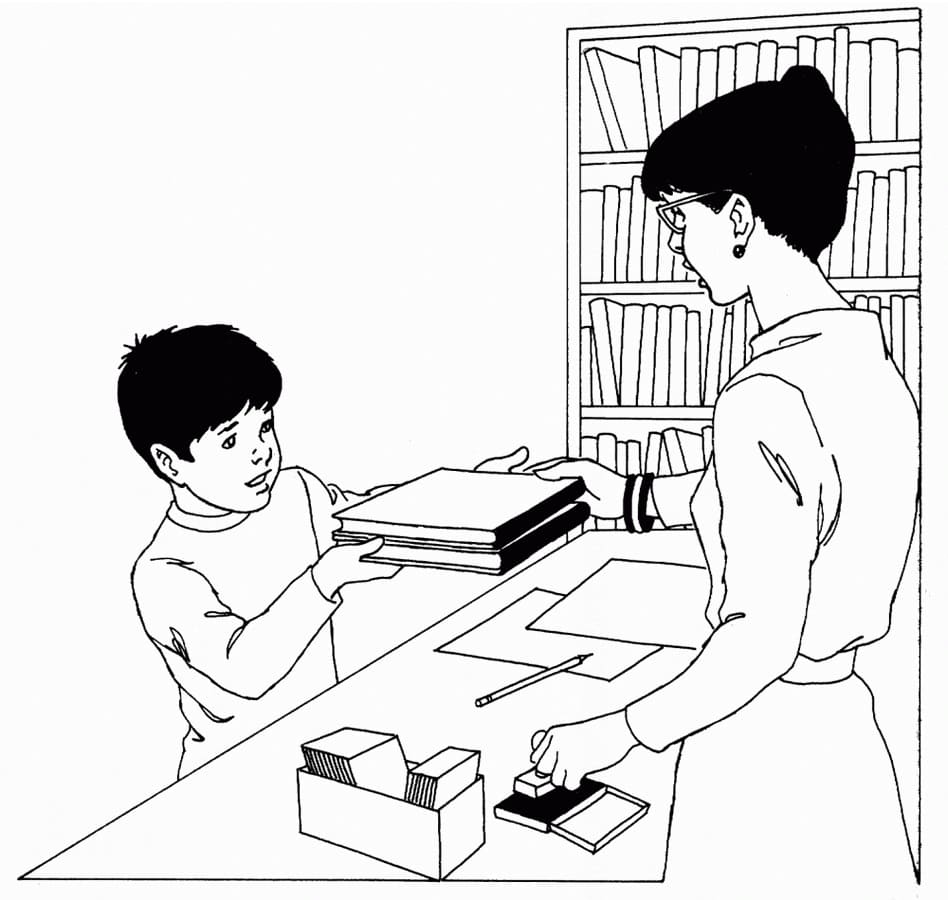 Desenho de Biblioteca com Livros para Colorir e Imprimir em Pdf