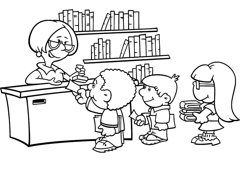 Desenho de Biblioteca Educativa para Colorir com Lápis de Cor