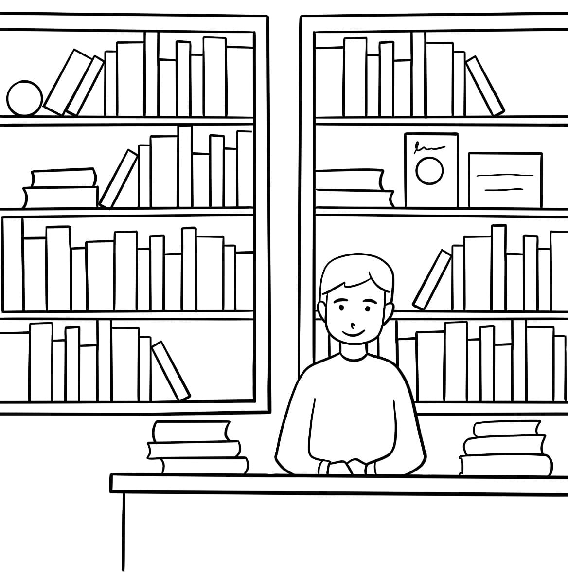 Desenho de Biblioteca para Colorir com Tinta Guache e Lápis de Cor