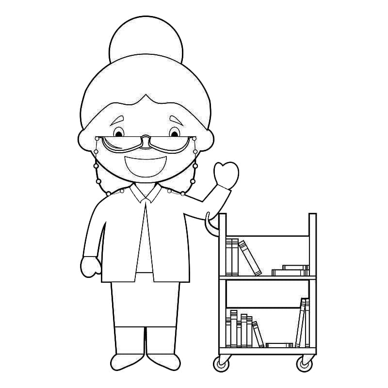 Desenho de Bibliotecária para Colorir e Imprimir com Detalhes