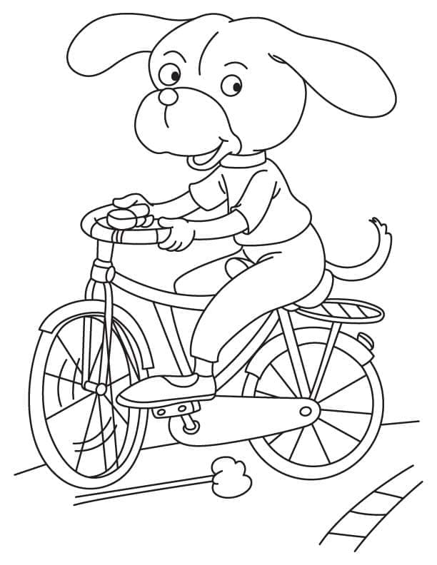 Desenho de Cachorro Anda de Bicicleta para Colorir
