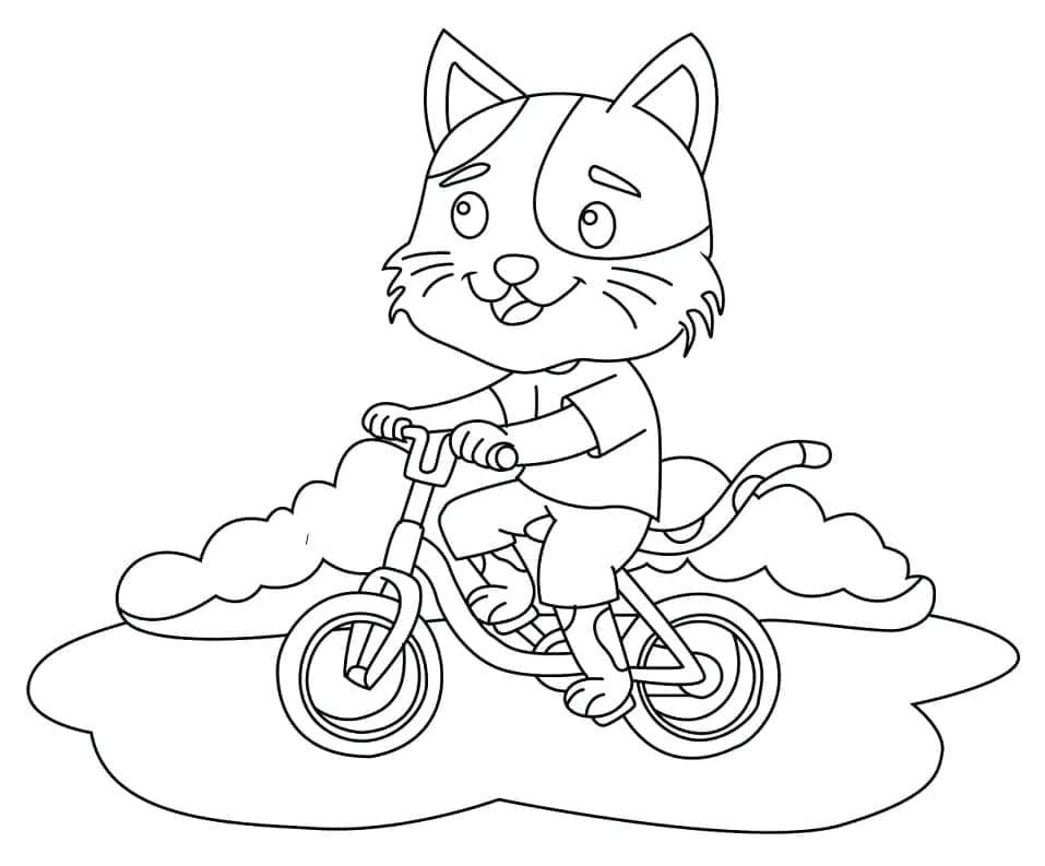 Desenho de Gato Anda de Bicicleta para Colorir